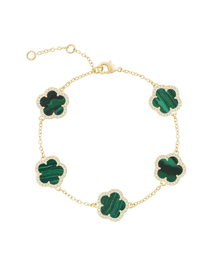 JANKUO Jankuo Flower 14K Plated Synthetic Emerald Cz Station Bracelet