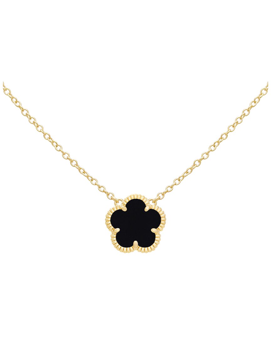 JANKUO Jankuo Flower 14K Plated Onyx Pendant Necklace