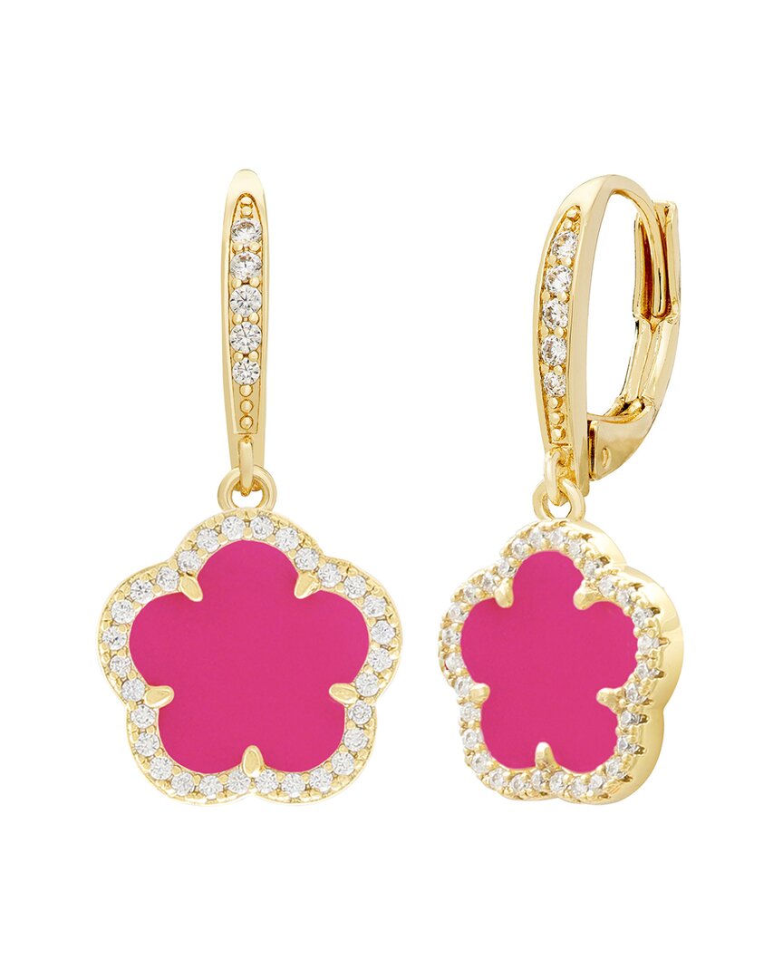 JANKUO Jankuo Flower 14K Plated Synthetic Fuchsia Cz Leverback Earrings