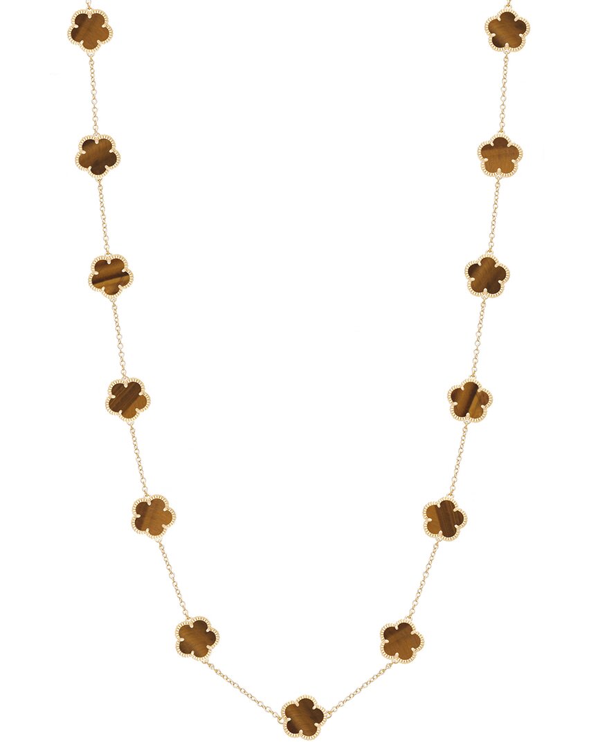 JANKUO Jankuo Flower 14K Plated Tiger Eye Station Necklace