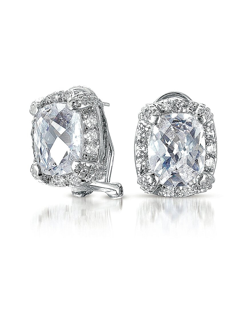 Genevive Silver Cz Omega Solitaire Earrings