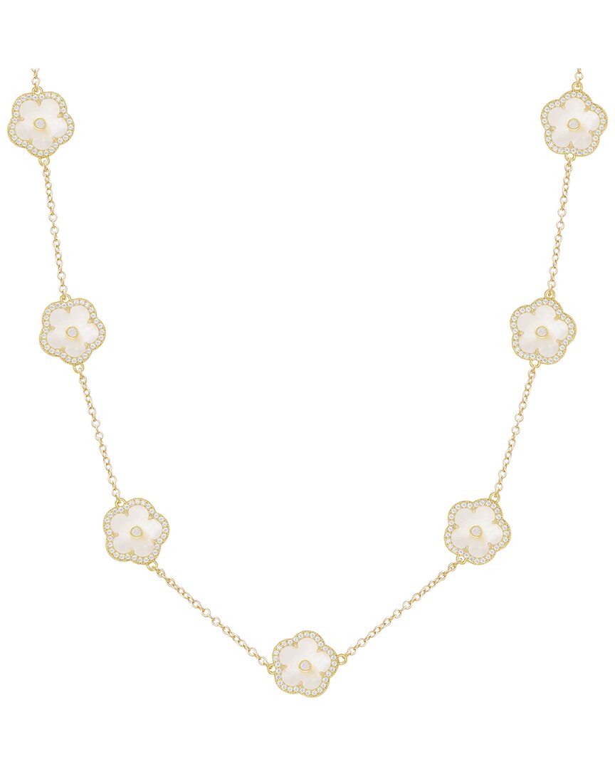 JANKUO Jankuo Flower 14K Plated Lab-Grown Mother-Of-Pearl Cz Station Necklace