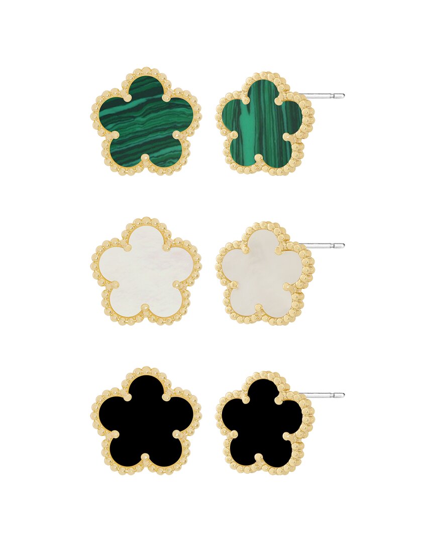 JANKUO Jankuo Flower 14K Plated Onyx 3 Pairs Earrings