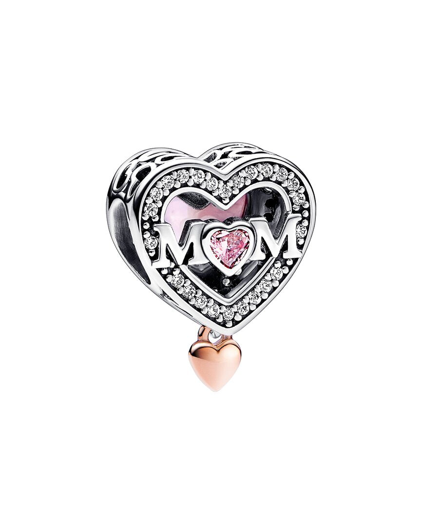 Pandora Pandora Moments Silver & 14K Rose Gold Plated Cz Two-Tone Openwork Mum & Heart