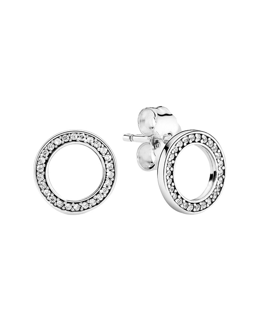 Pandora Pandora Signature Silver Cz Sparkling Circle Stud Earrings
