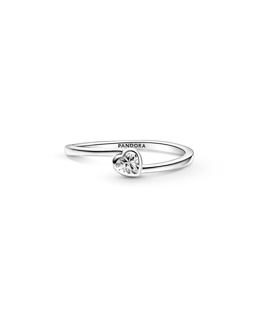 Pandora Pandora Moments Silver Cz Clear Tilted Heart Solitaire Ring