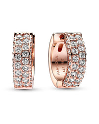 Pandora Pandora Timeless 14K Rose Gold Plated Cz Double-Row Hoop Earrings