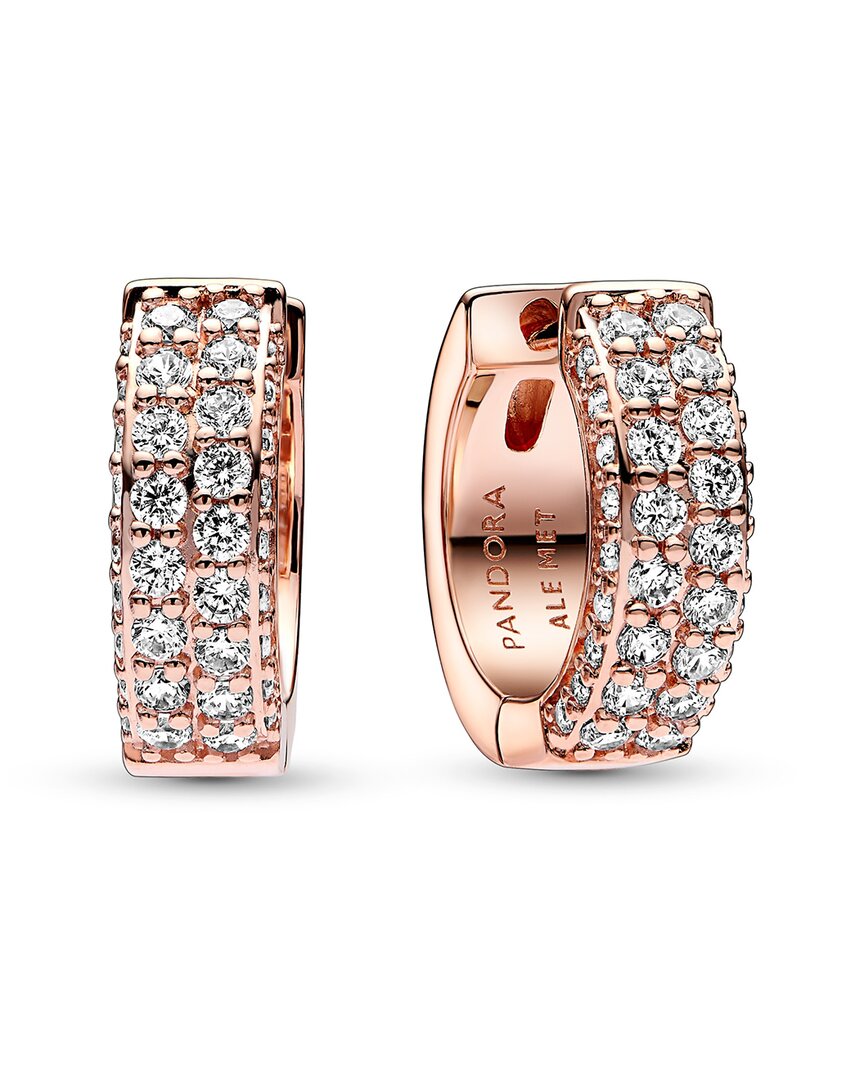 Pandora Pandora Timeless 14K Rose Gold Plated Cz Double-Row Hoop Earrings