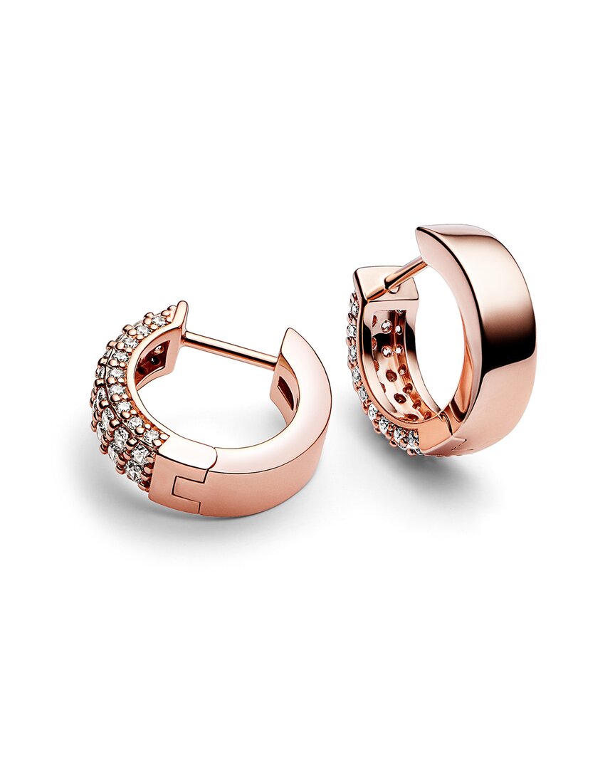 Pandora Pandora Timeless 14K Rose Gold Plated Cz Double-Row Hoop Earrings