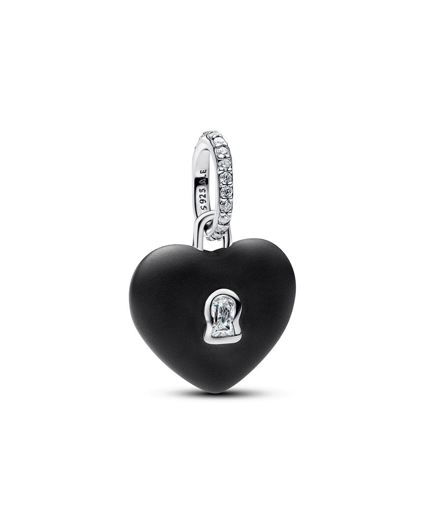 Pandora Pandora Moments Silver Matte Black Ceramic Heart Padlock Dangle Charm
