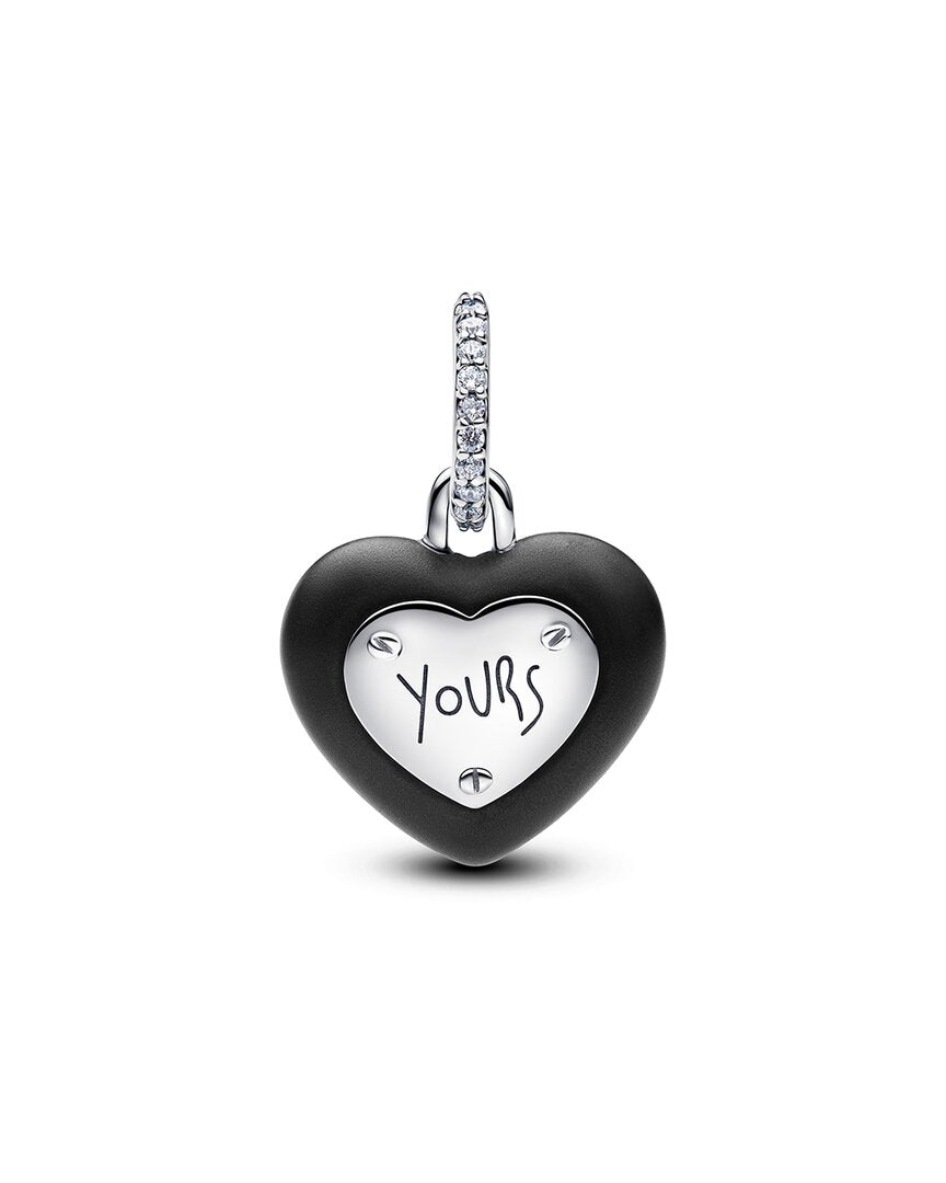 Pandora Pandora Moments Silver Matte Black Ceramic Heart Padlock Dangle Charm