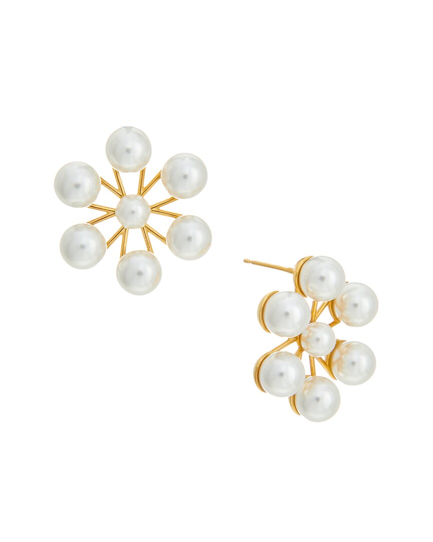 Oscar De La Renta Pearl Flower Stud Earrings
