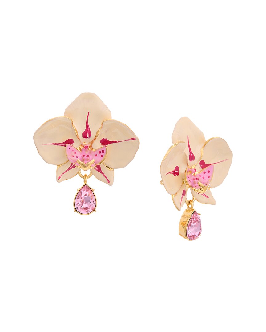 Oscar De La Renta Orchid Enamel Earrings