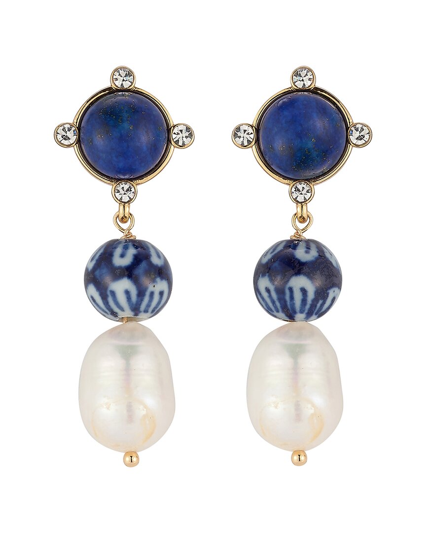 Mignonne Gavigan 14K Plated Semi Precious Stones Lapis Cz Earrings
