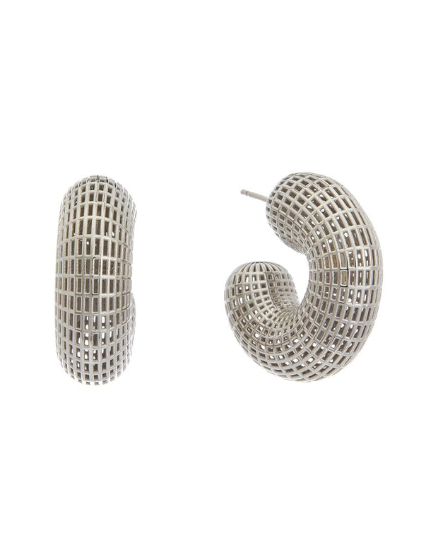 Oscar De La Renta Mini Grid Metal Puff Earrings