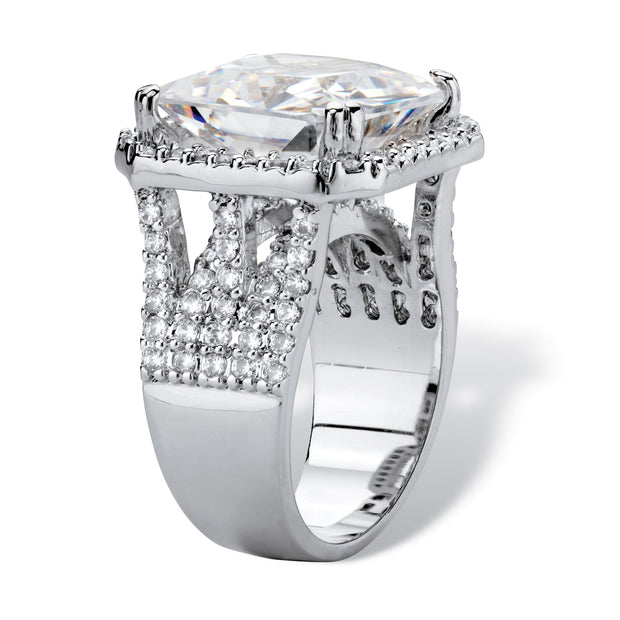 PalmBeach Jewelry Silvertone Cushion Cubic Zirconia Halo Bridge Ring Sizes 6-10