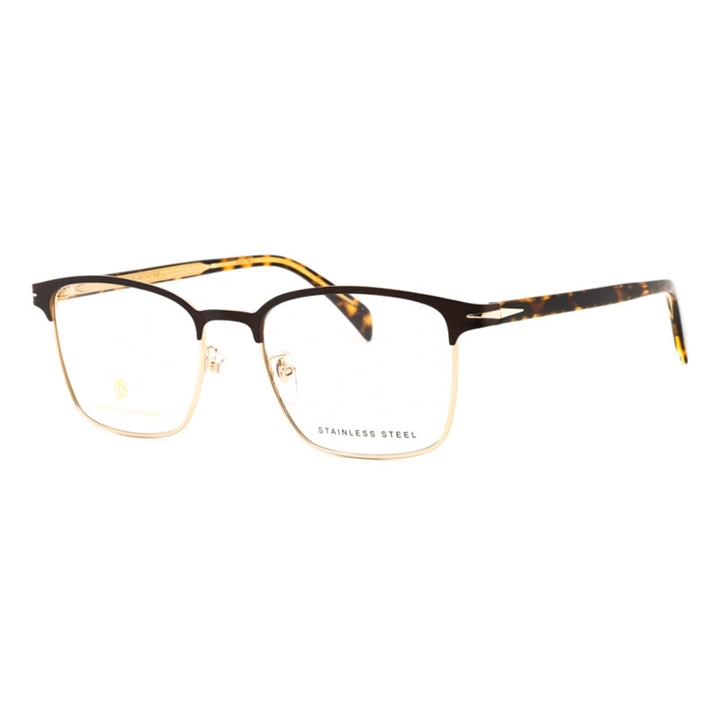 David Beckham Eyeglasses Rectangle Full Rim, Matte Brown Gold Frame and Clear Demo Lenses Lens DB1059/F0UFM00