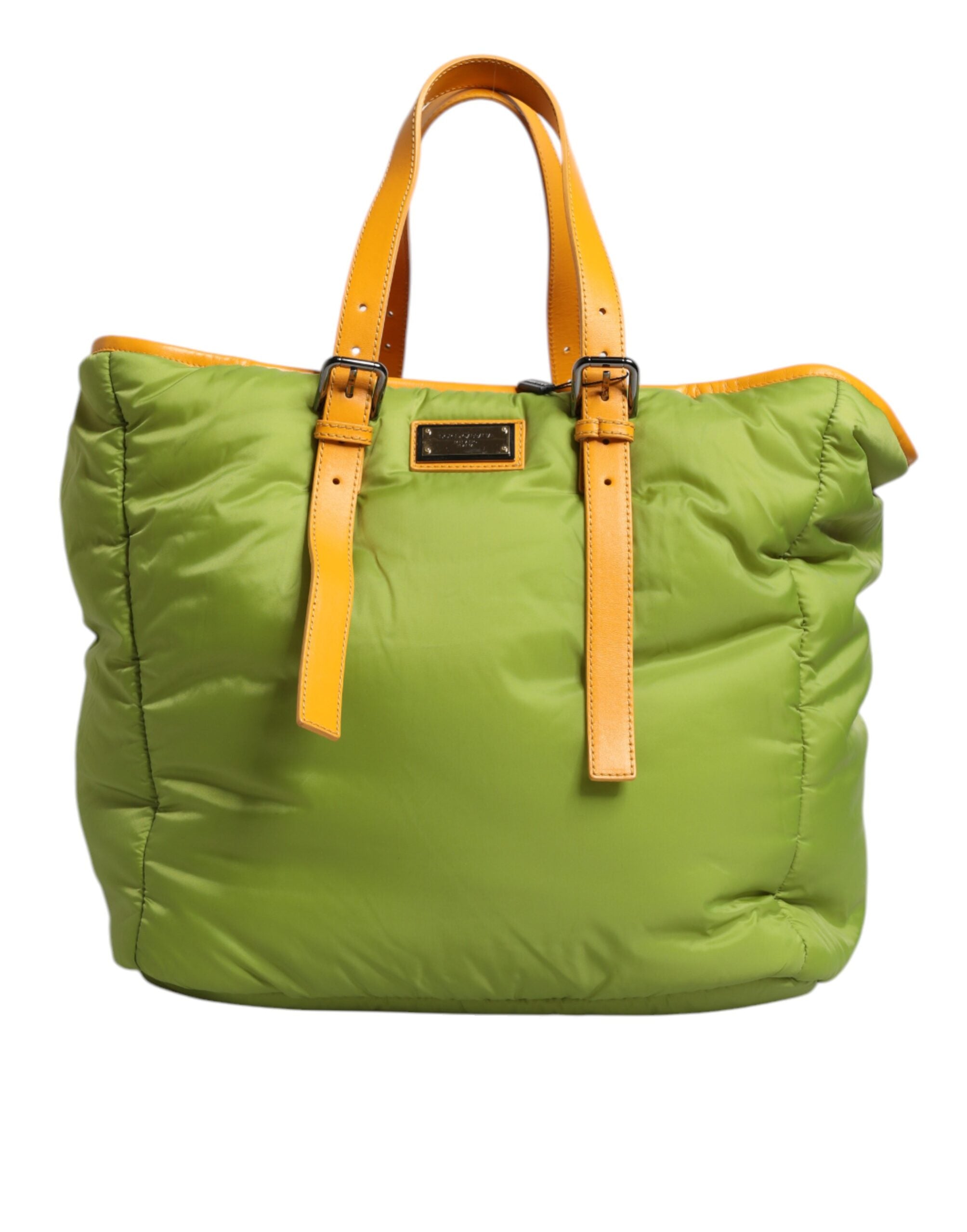 Dolce & Gabbana Green Nylon Padded Logo Plaque Tote Crossbody Women's Bag