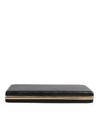 Dolce & Gabbana Black Leather Gold Frame Clutch Evening Party Purse Women's Bag