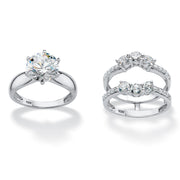 PalmBeach Jewelry Platinum-plated Sterling Silver Round Cubic Zirconia Jacket Bridal Ring Set Sizes 6-10