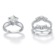 PalmBeach Jewelry Platinum-plated Sterling Silver Round Cubic Zirconia Jacket Bridal Ring Set Sizes 6-10