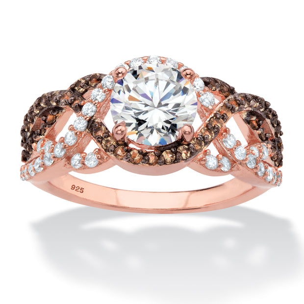 PalmBeach Jewelry Rose Gold-plated Sterling Silver Round Cubic Zirconia Halo Crossover Ring Sizes 6-12