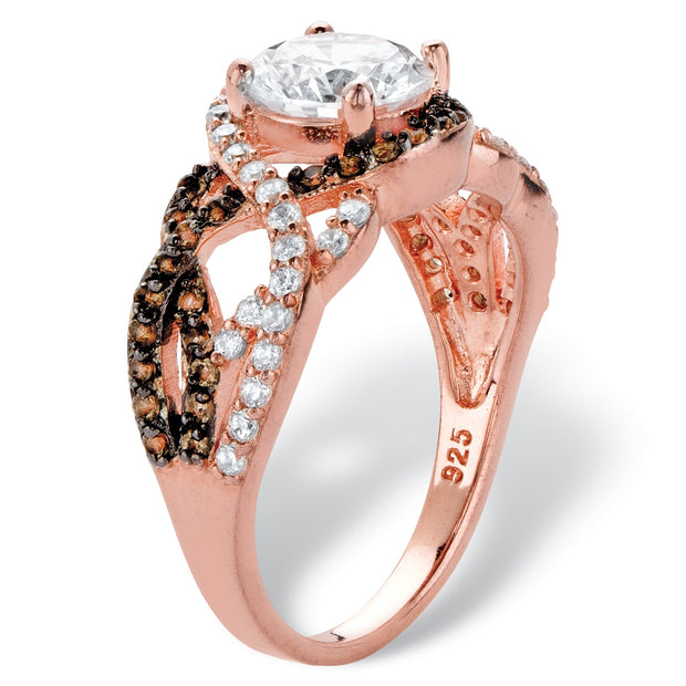 PalmBeach Jewelry Rose Gold-plated Sterling Silver Round Cubic Zirconia Halo Crossover Ring Sizes 6-12