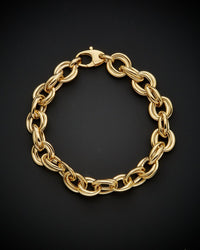 14K Italian Gold Oval & Round Link Bracelet
