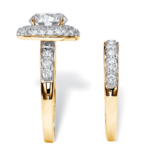 PalmBeach Jewelry 10K Yellow Gold Round Cubic Zirconia Double Halo Bridal Ring Set Sizes 6-10