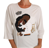 Dolce & Gabbana Dolce & Gabbana White Silk #dgfamily Crystal Women's T-shirt
