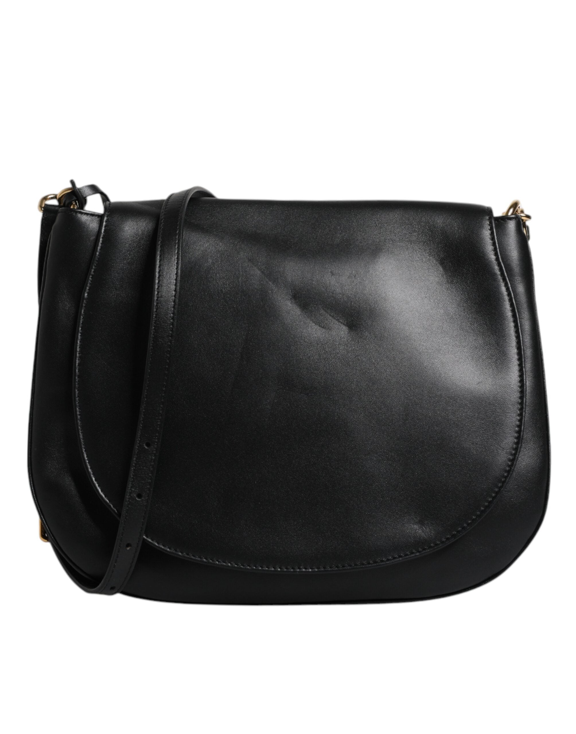 Dolce & Gabbana Black Leather Flap Saddle Shoulder Women's Bag (Pre-Loved)