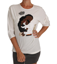Dolce & Gabbana Dolce & Gabbana White Silk #dgfamily Crystal Women's T-shirt