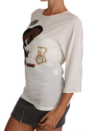 Dolce & Gabbana Dolce & Gabbana White Silk #dgfamily Crystal Women's T-shirt