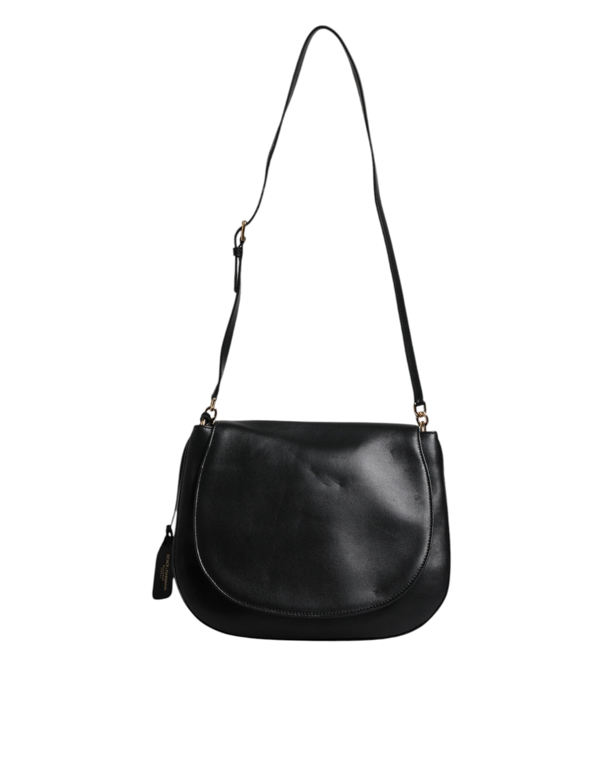 Dolce & Gabbana Black Leather Flap Saddle Shoulder Women's Bag (Pre-Loved)
