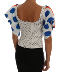 Dolce & Gabbana White Polka Silk Corset Bustier Women's Top
