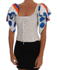 Dolce & Gabbana White Polka Silk Corset Bustier Women's Top