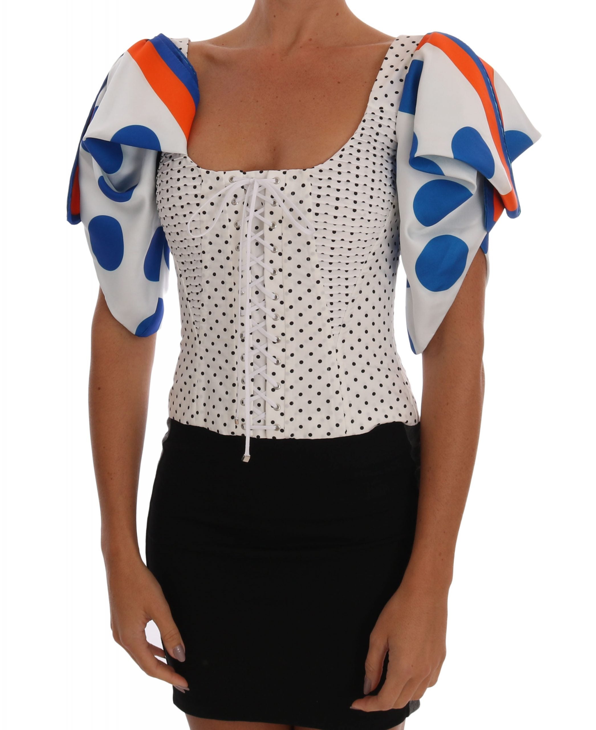 Dolce & Gabbana White Polka Silk Corset Bustier Women's Top