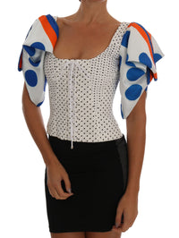 Dolce & Gabbana White Polka Silk Corset Bustier Women's Top