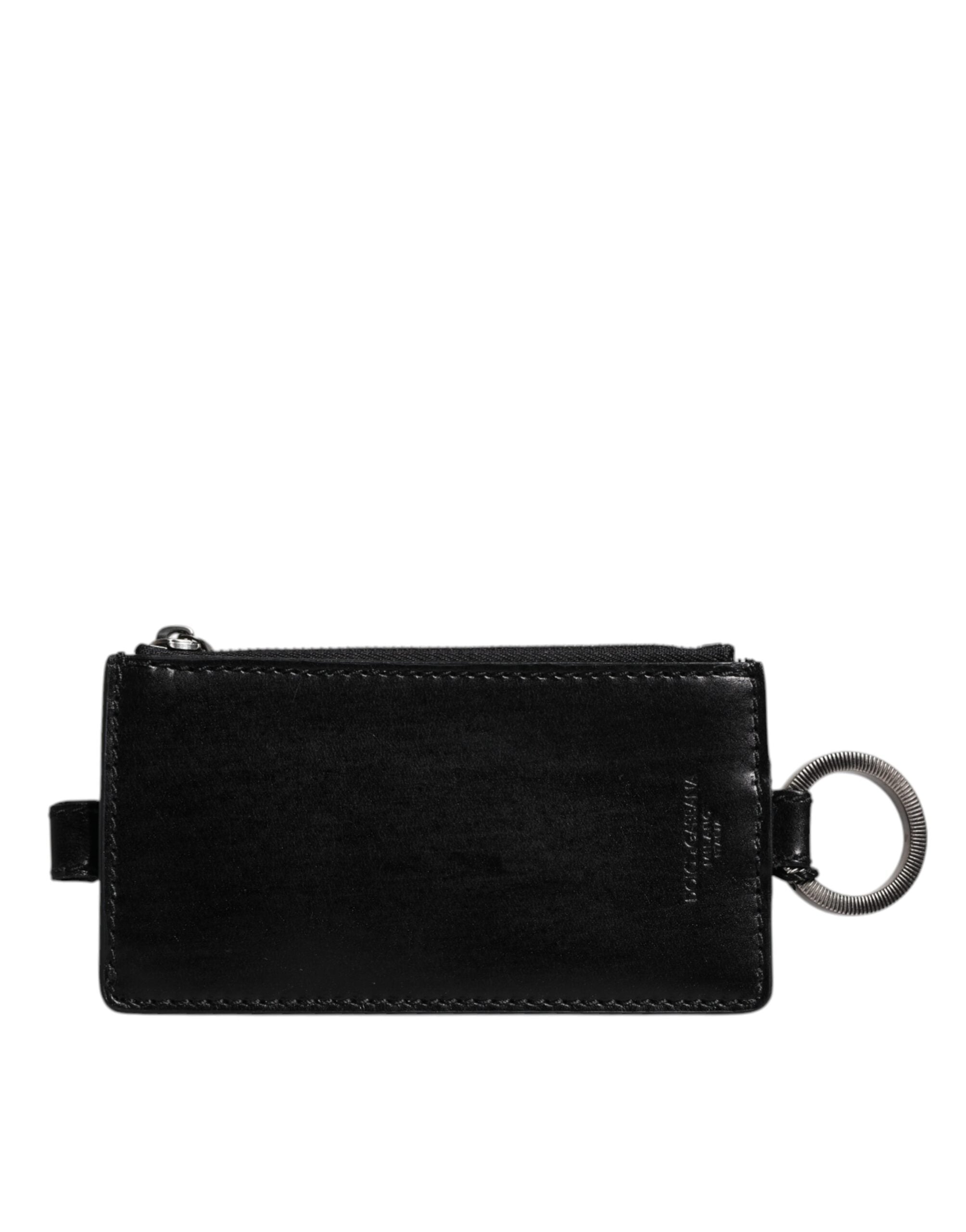 Dolce & Gabbana Dolce & Gabbana Black Horse Leather Lanyard Logo Card Holder Men's Wallet