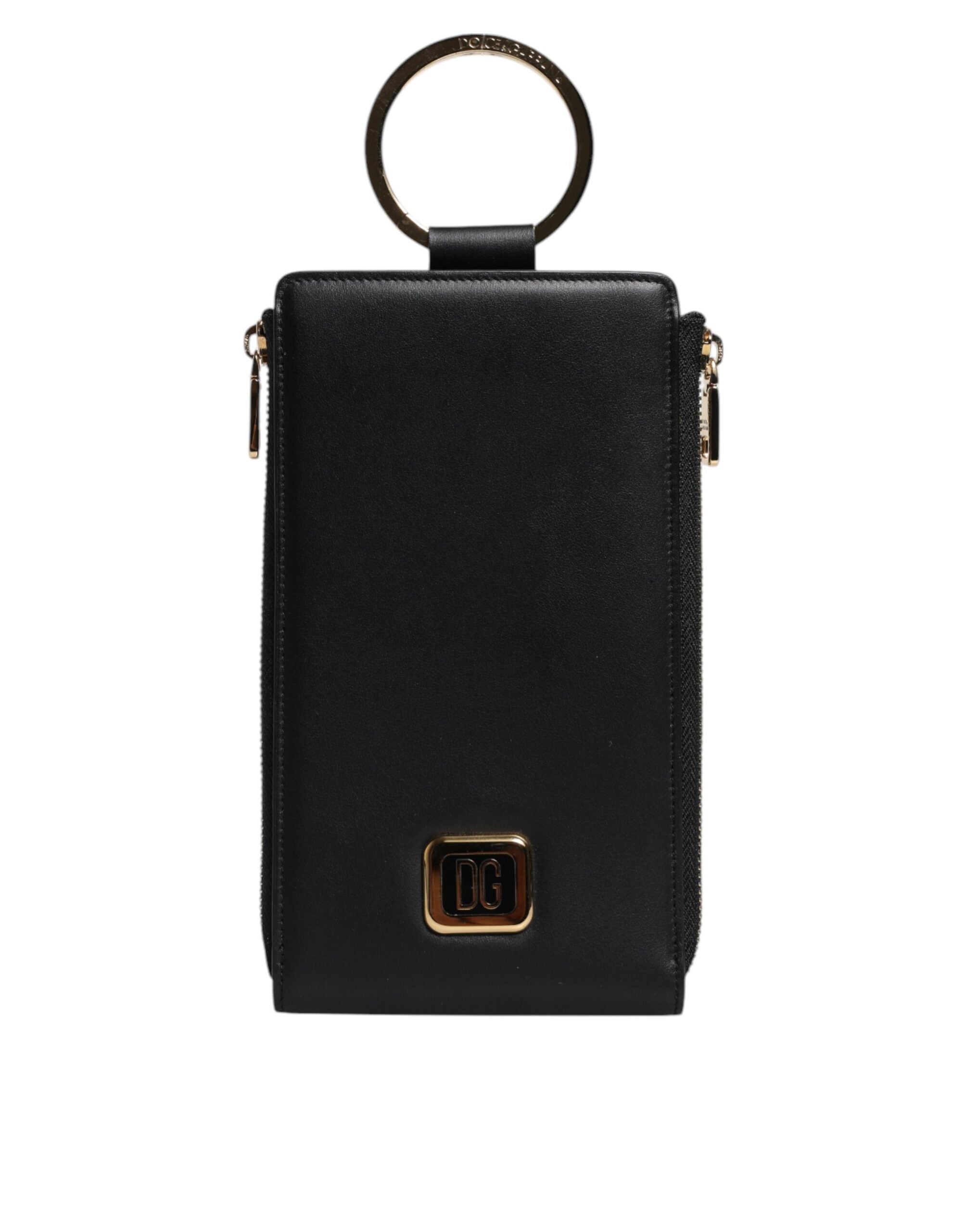 Dolce & Gabbana Dolce & Gabbana Black Leather Logo Plaque Neck Strap Card Coin Women's Wallet