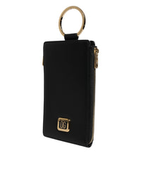 Dolce & Gabbana Dolce & Gabbana Black Leather Logo Plaque Neck Strap Card Coin Women's Wallet
