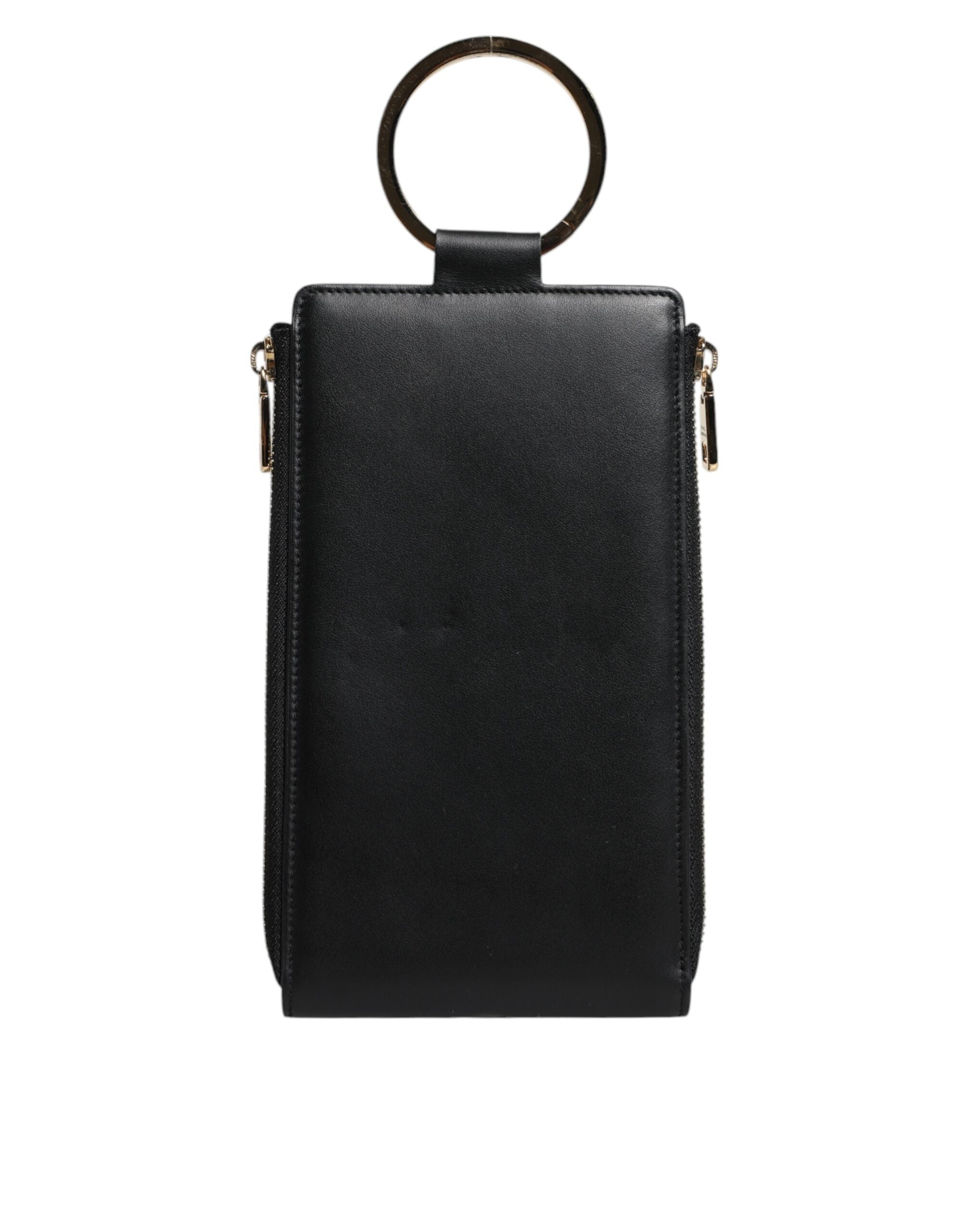 Dolce & Gabbana Dolce & Gabbana Black Leather Logo Plaque Neck Strap Card Coin Women's Wallet