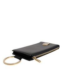 Dolce & Gabbana Dolce & Gabbana Black Leather Logo Plaque Neck Strap Card Coin Women's Wallet