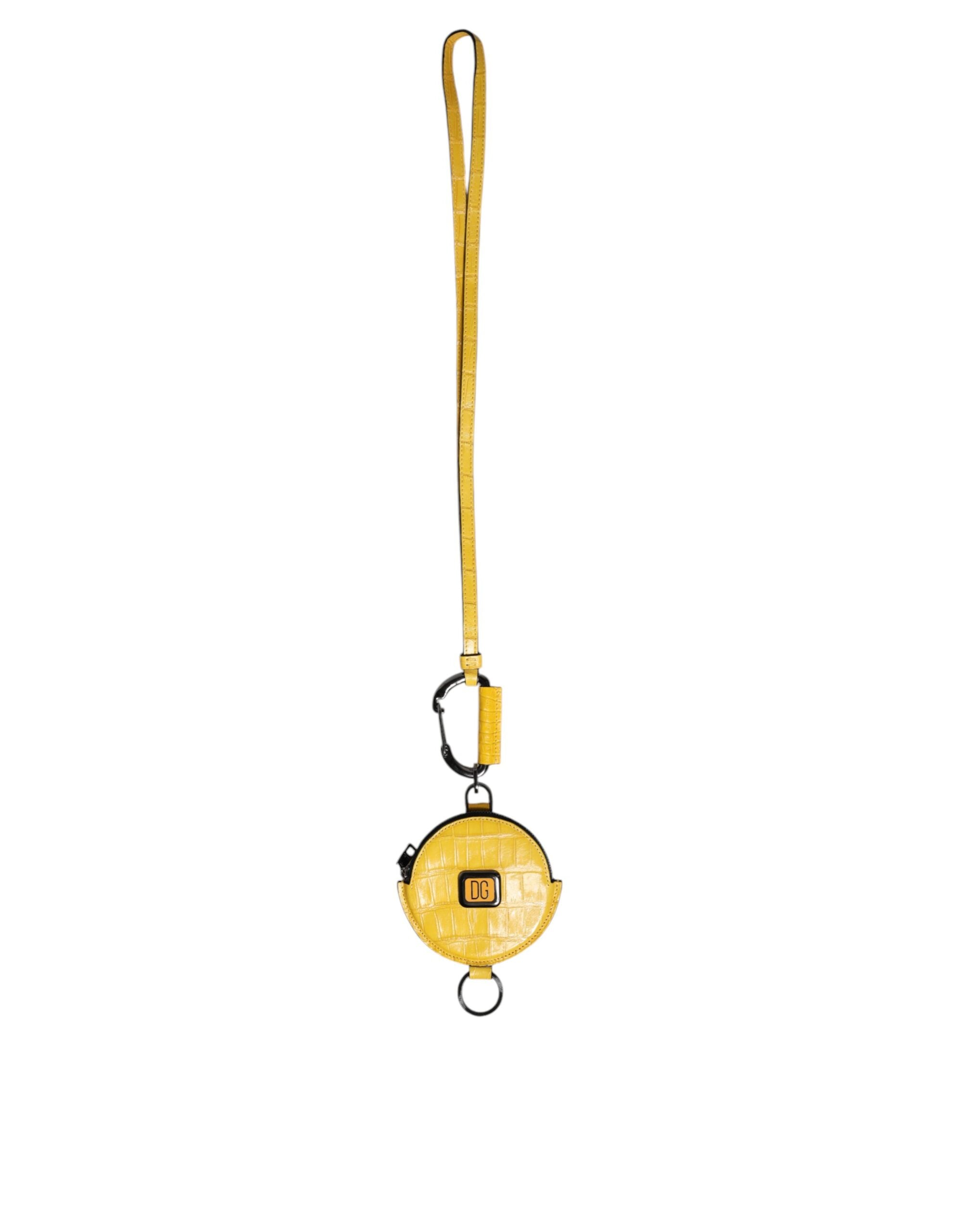 Dolce & Gabbana Dolce & Gabbana Yellow Round Leather DG Logo Coin Purse Lanyard Men's Wallet