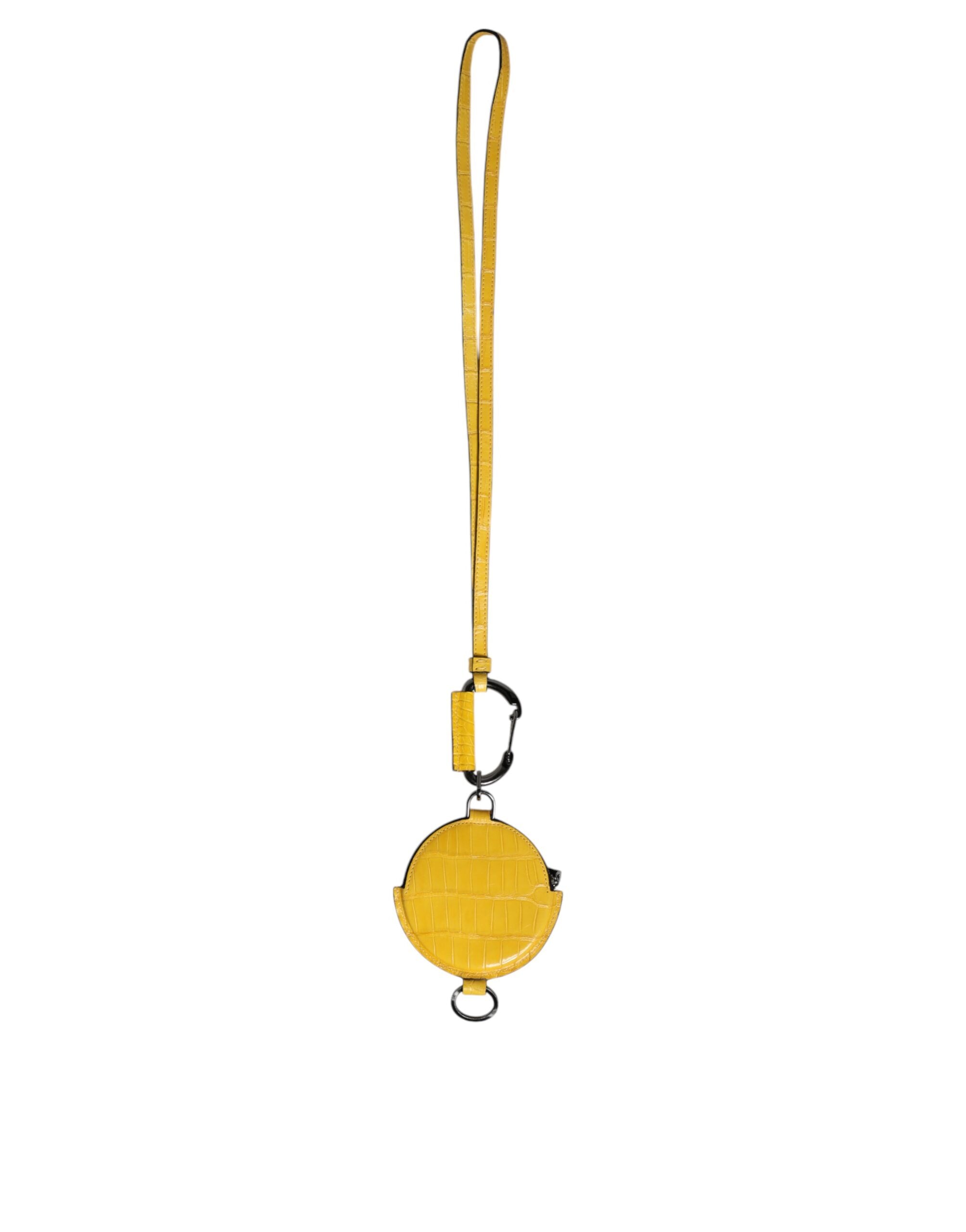 Dolce & Gabbana Dolce & Gabbana Yellow Round Leather DG Logo Coin Purse Lanyard Men's Wallet