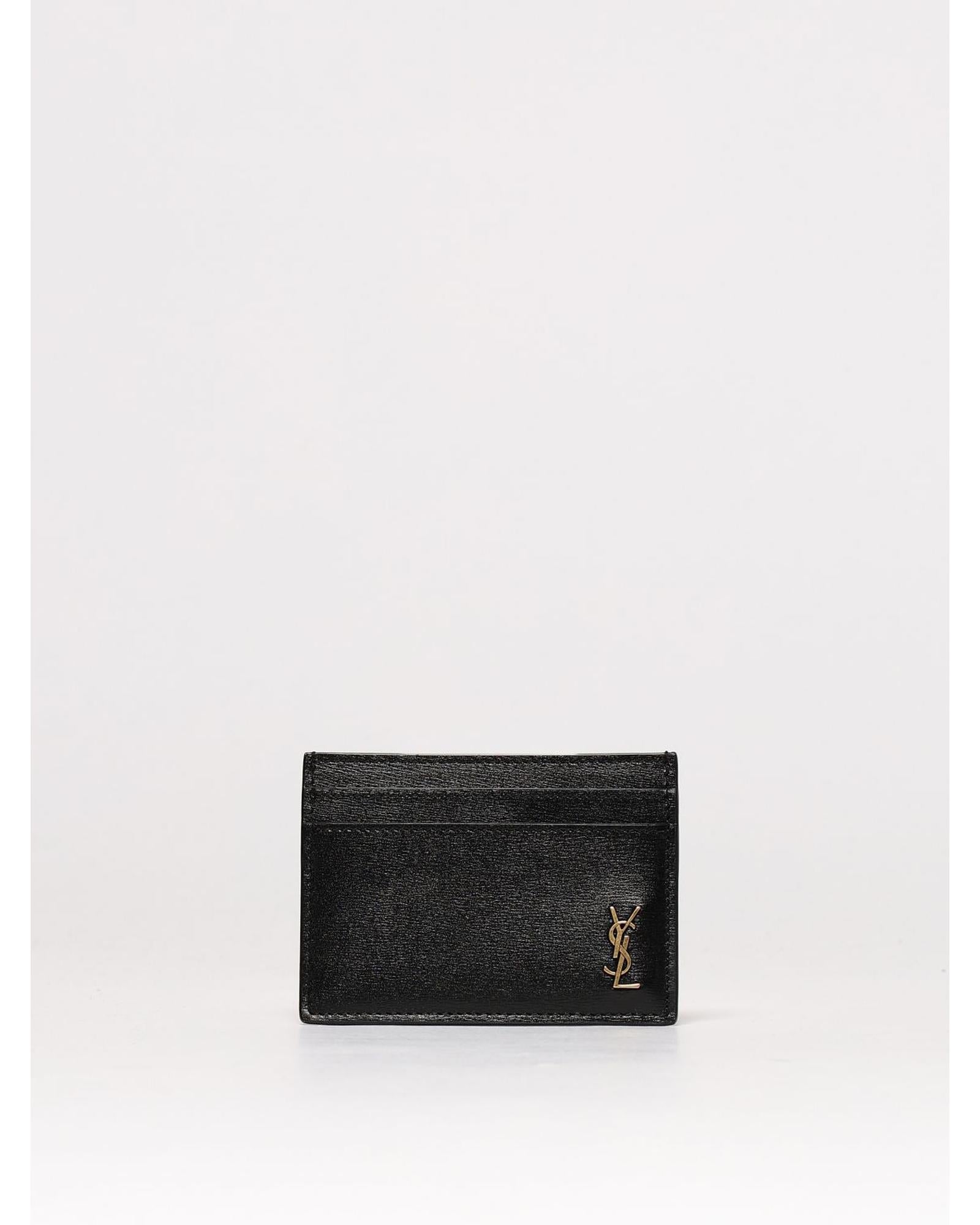 Saint Laurent YSL Card Holder Leather Men Black Wallets Black