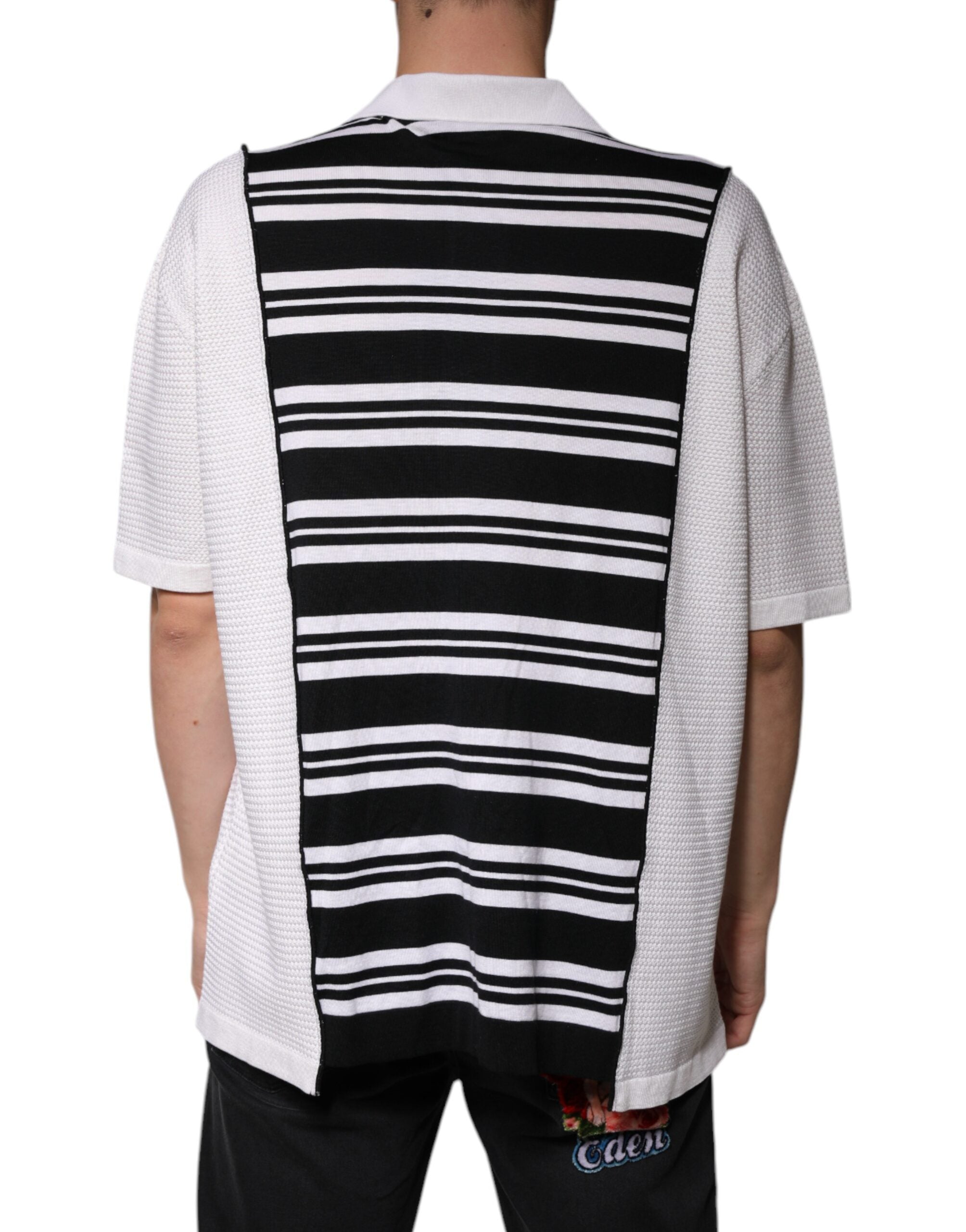 Dolce & Gabbana Black White Stripes Collared Polo Men's T-shirt