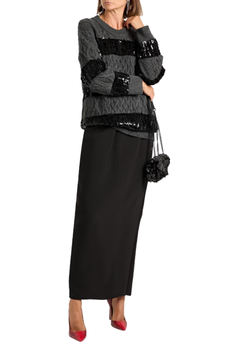 Valentino Garavani Valentino Garavani Sequin-Embellished Cable-Knit Wool Sweater Grigio Mel.scuro/nero 3B0Kc50D88A_Zph