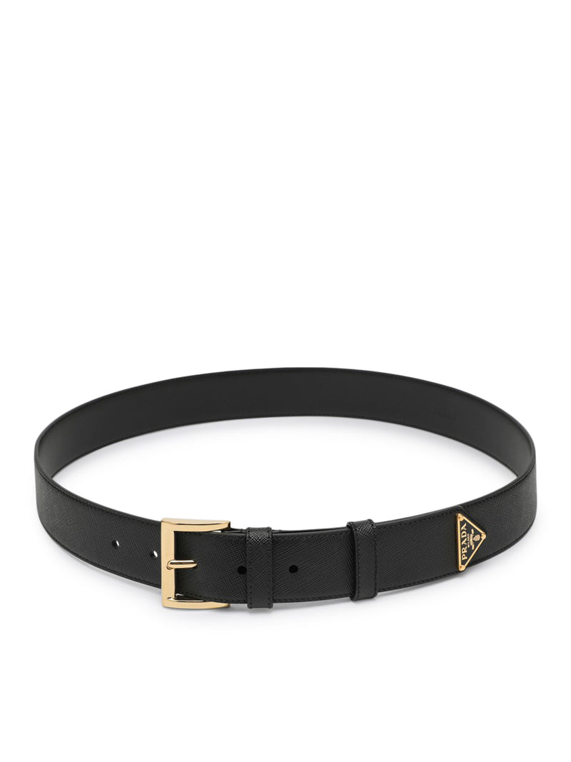 Prada Prada Women Saffiano Belt With Logo Plate