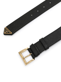 Prada Prada Women Saffiano Belt With Logo Plate